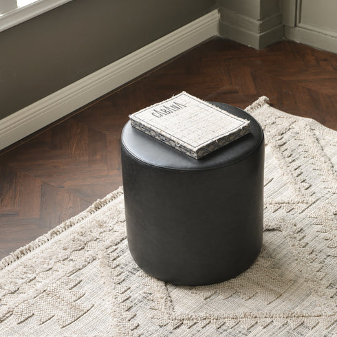 Elof Faux Leather Ottoman - Modern Round Ottoman | Footrest & Accent Stool | Kinwell Furniture | Faux Leather Ottomans